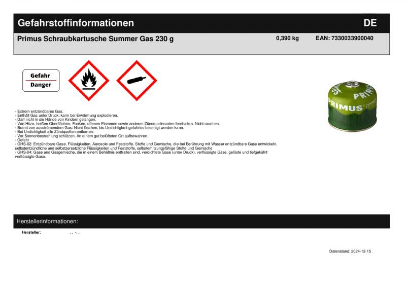 Primus Schraubkartusche Summer Gas 230 g