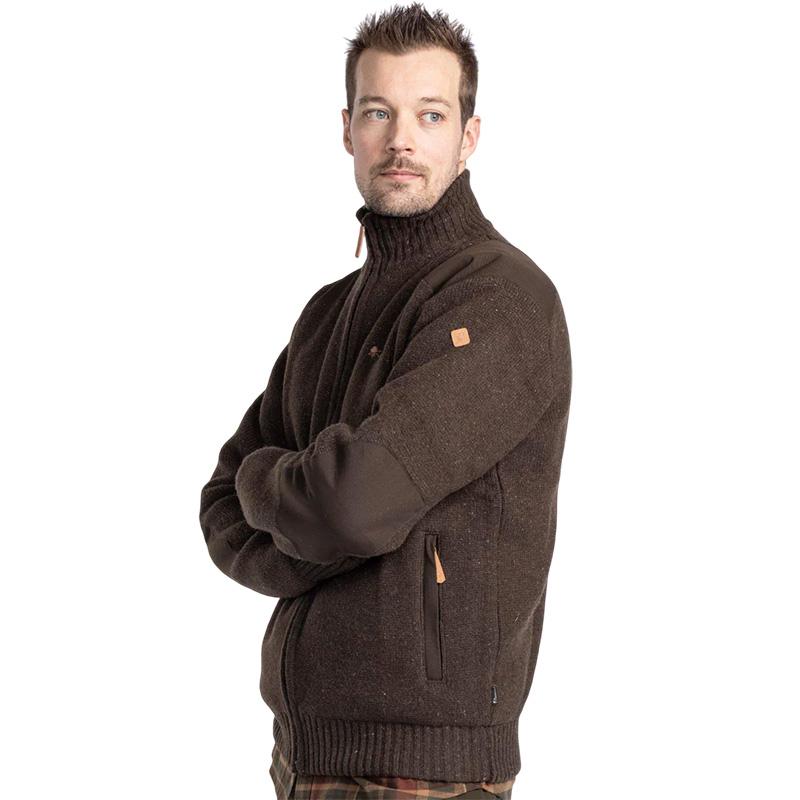 Pinewood Hurricane Full Zip Sweater Dark Brown Melange